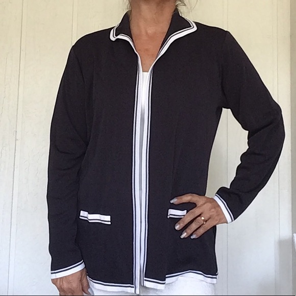 MISOOK NAVY BLUE WHITE TRIM OPEN CARDIGAN MEDIUM - Picture 6 of 11